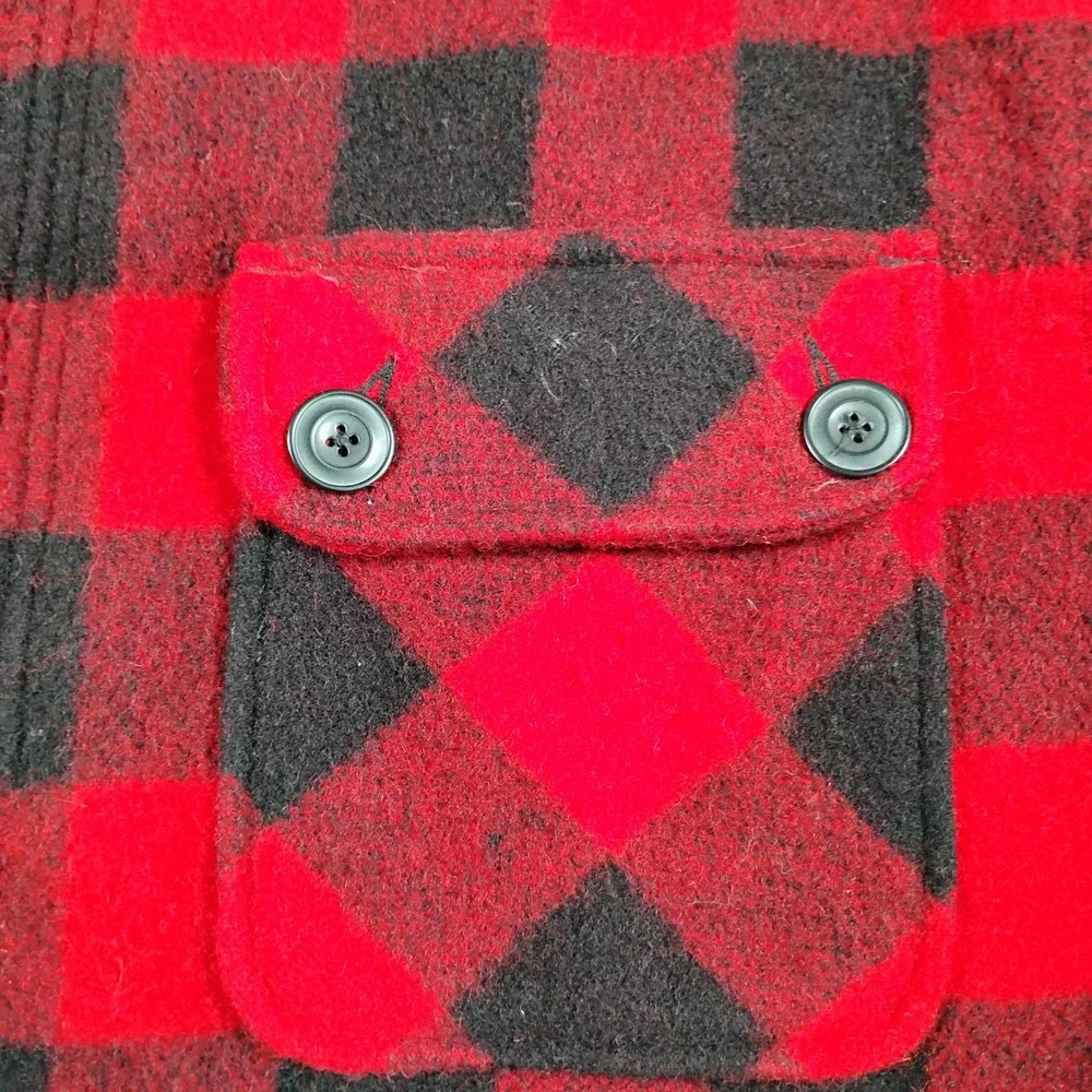 Vintage Banana Republic Adventure Outfitters Men Red Buffalo Plaid Wool Jacket M - Picture 2 of 9